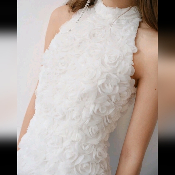 MESH FLORAL APPLIQUED HALTERNECK DRESS,VALENTINE'S DAY OUTFIT,SPRING - Picture 2 of 4